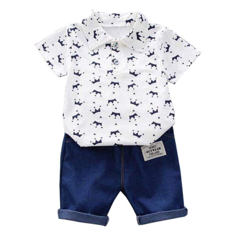 Ropa infantil transfronteriza estilo occidental verano nueva ropa de bebé camiseta para niños estilo coreano corona manga corta Niño traje verano