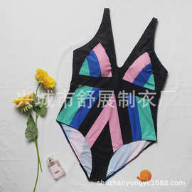 泳衣女温泉泡大码胖m连体泳装多色运动保守遮肉显瘦v领连体坦基尼