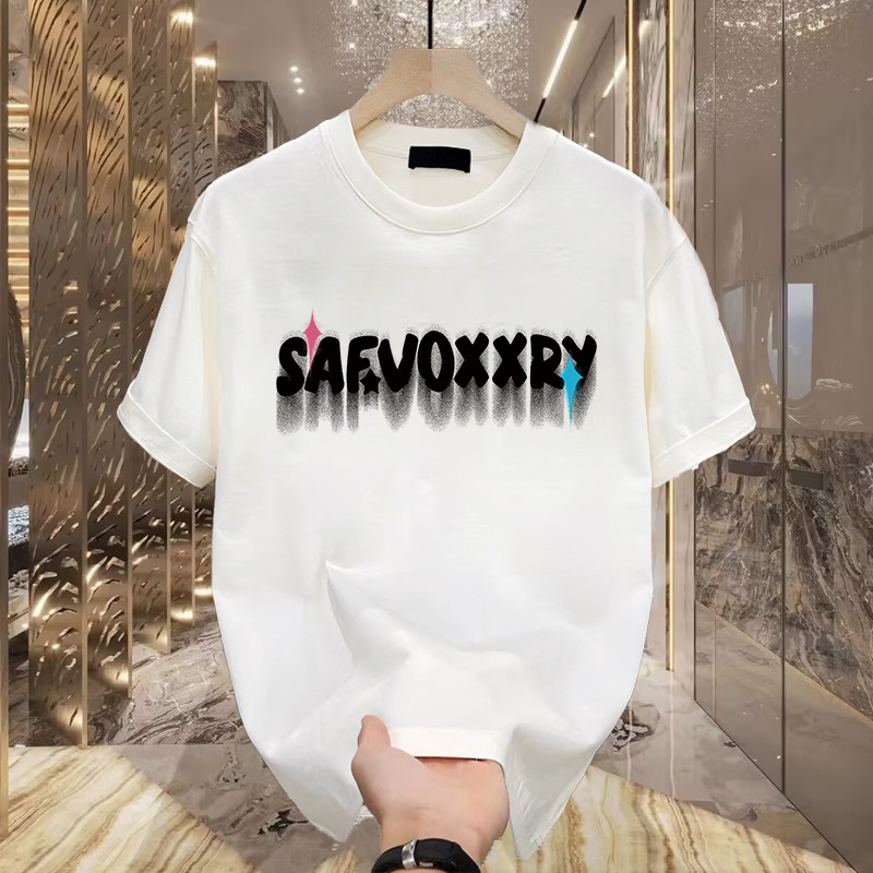 Abbigliamento estivo da uomo, camicia bianca pesante da uomo, con fondo bianco puro, mezza manica, maglietta nera con stampa cartoon_voghion.com