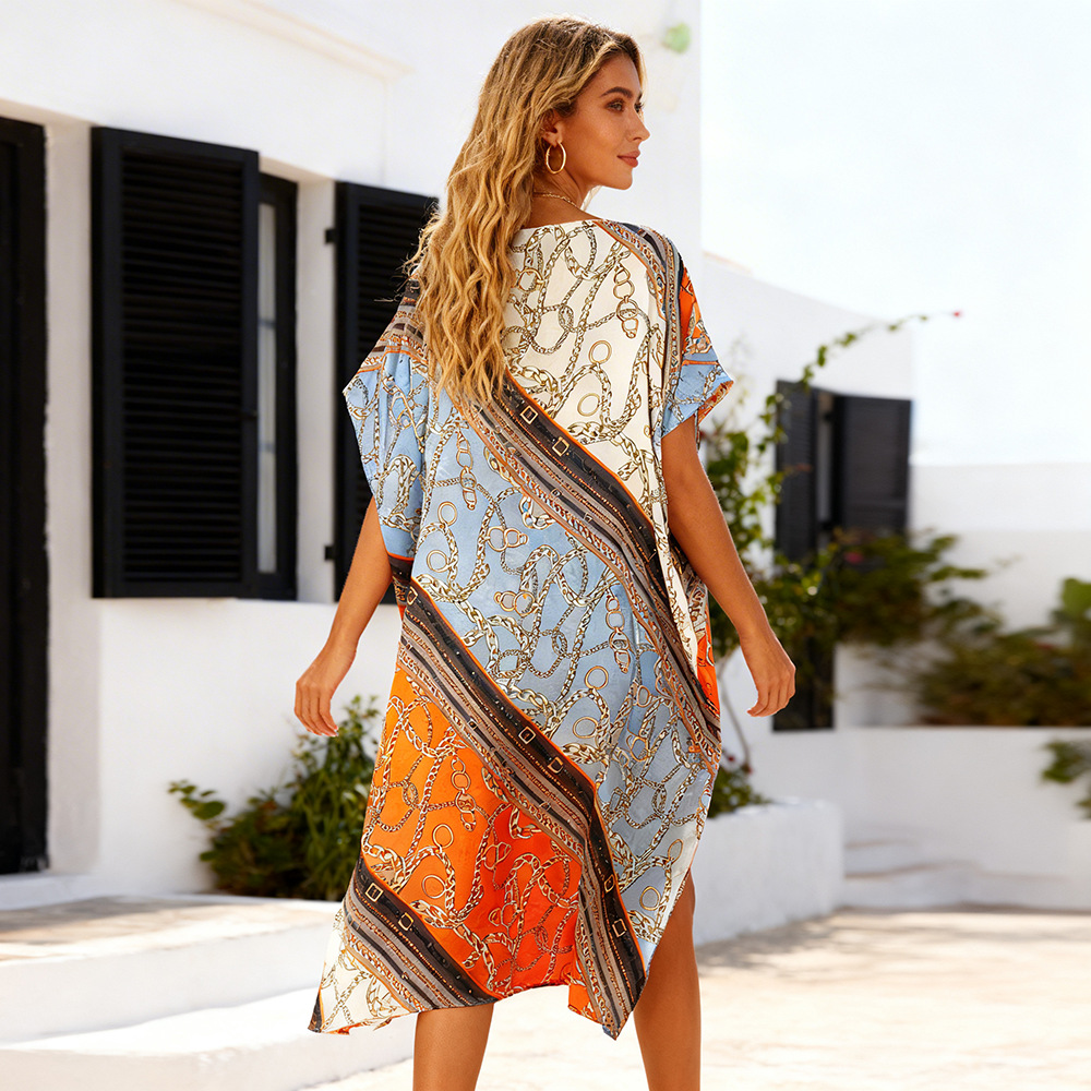 2026 primavera y verano nuevos productos de verano solar chal playa blusa vestido de vacaciones impresión de moda Amazon exclusiva