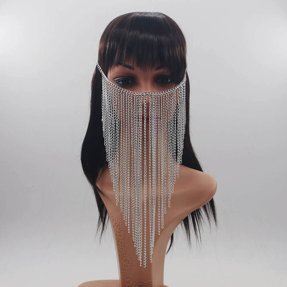 AliExpress горячая продажа алюминиевая цепочка золотая мода минималистская геометрическая маска цепь женская личность Хэллоуин ночной клуб шоу головная цепь