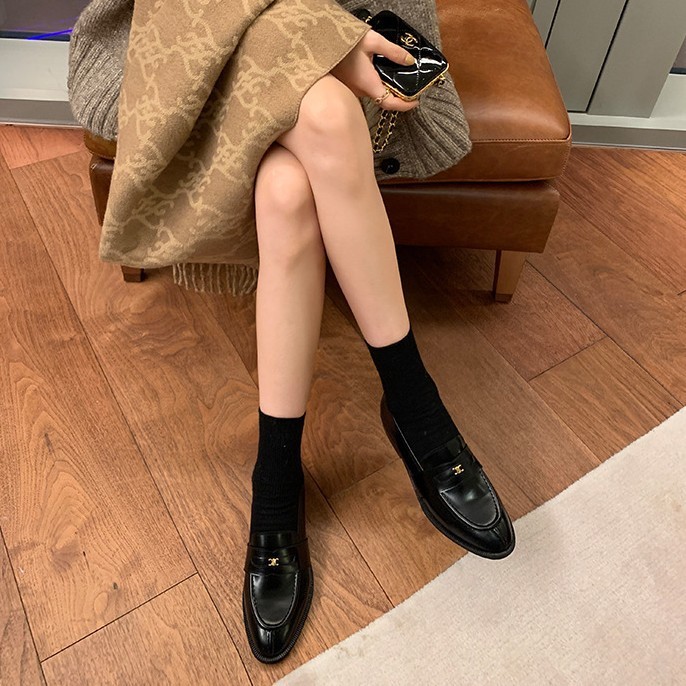 全牛皮复古小金扣真皮懒人乐福鞋女圆头平底单鞋一脚蹬英伦小皮鞋|undefined