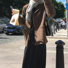 实拍 韩版东大门女装英伦复古 毛呢短外套  单排扣 呢子西装