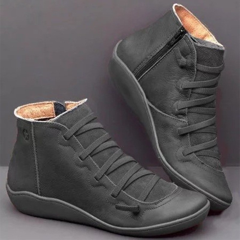 2022 Foreign Trade Women's Shoes Independent Site Women's Boots Round-Toe Casual Women's Leather Boots Side Zipper Martin Boots Women Amazon