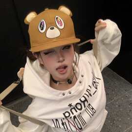 y2k美式~甜酷辣妹辍学小熊平檐鸭舌帽女潮流春夏款棒球帽男可调节