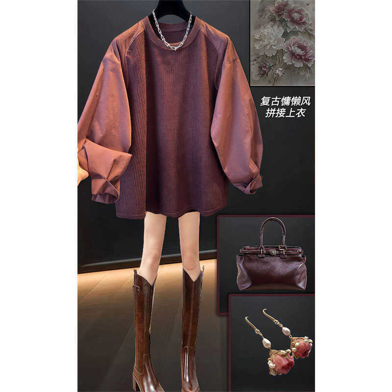 春秋复古圆领纯色大码遮肉卫衣女胖妹妹简约小众上衣百搭休闲潮流|undefined