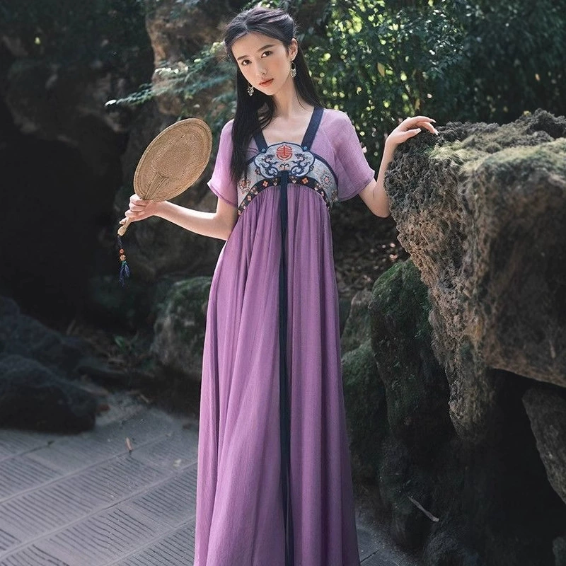 2025 новый летний стиль, утягивающий вид, ретро, ​​этнический стиль, национальный стиль, элегантное длинное платье с вышивкой для женщин, розово-красный, гусиный, желтый, сиреневый