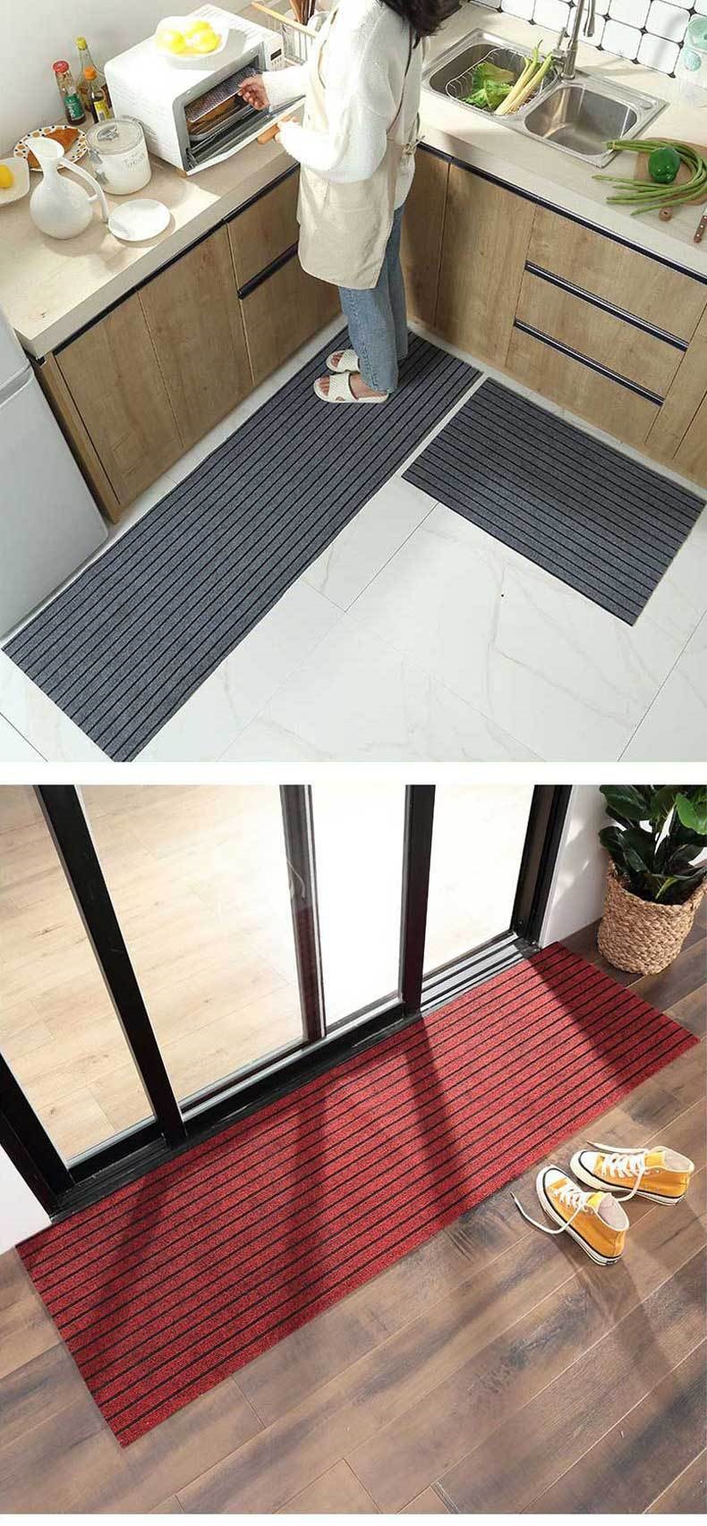 Cuttable TPE Door Mat 60x90cm Grey Striped Non Slip Water Absorbent Entryway Rug in use