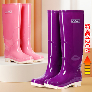 42CM Extra High Long Rain Boots Extended Women's Adult Rain Boots Women's Non-slip Waterproof Shoes Fleece-lined Warm Rubber Shoes Wholesale