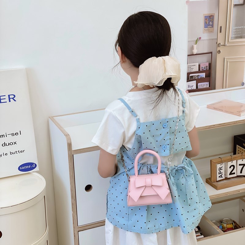 Bolso de princesa de estilo occidental Bolso de hombro para niña con lazo lindo de color sólido simple