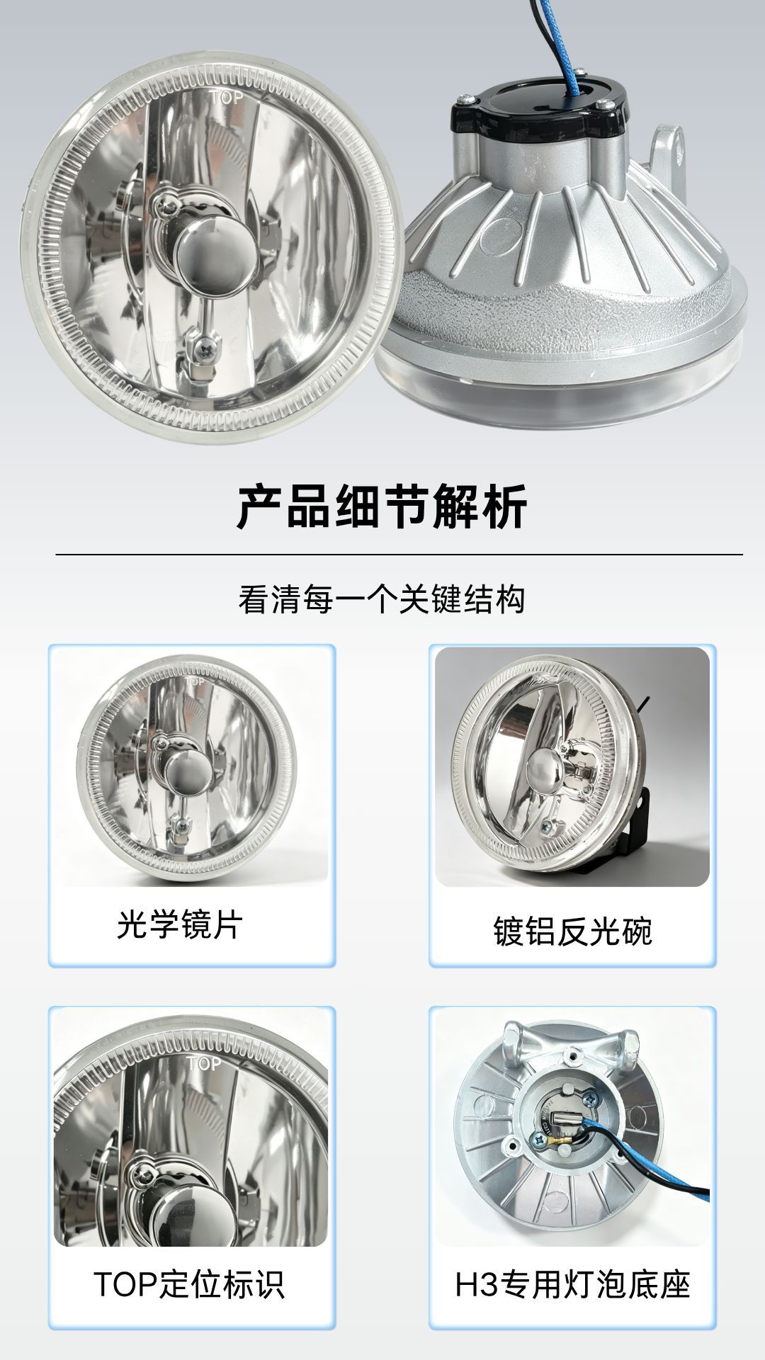 4inch Round fog light 12V H3 halogen bulb round fog light cross-border e-commerce 24V diameter 100mm car fog light