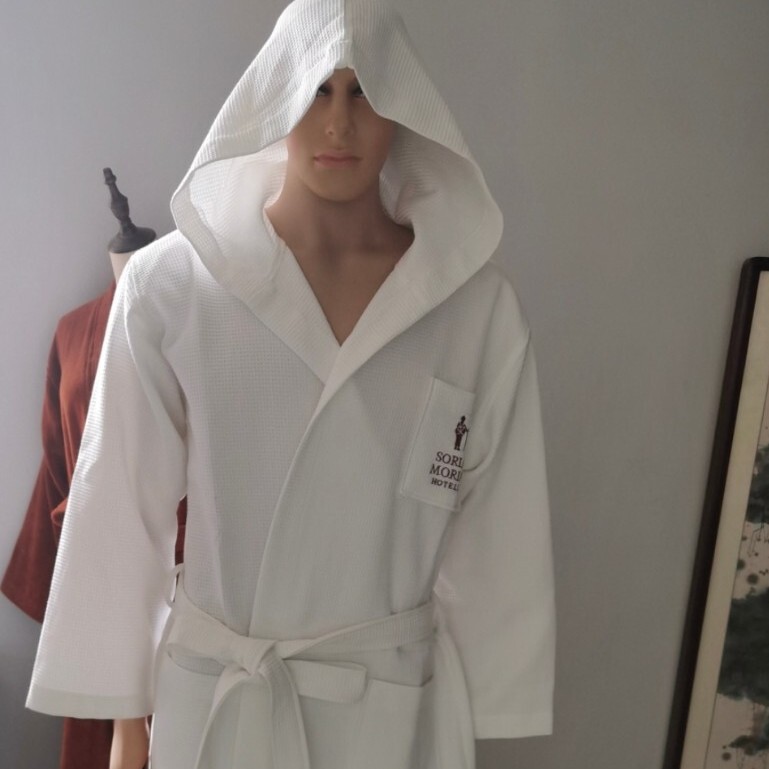 Manufacturer's Cotton Hotel White Waffle Hooded Robe Spa Spa Club Beauty Salon Bathrobe