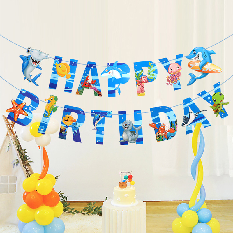 Copyright Underwater Party Decorations Ocean Shark Birthday Banner Happy Birthday Bunting Children's Party Decorations