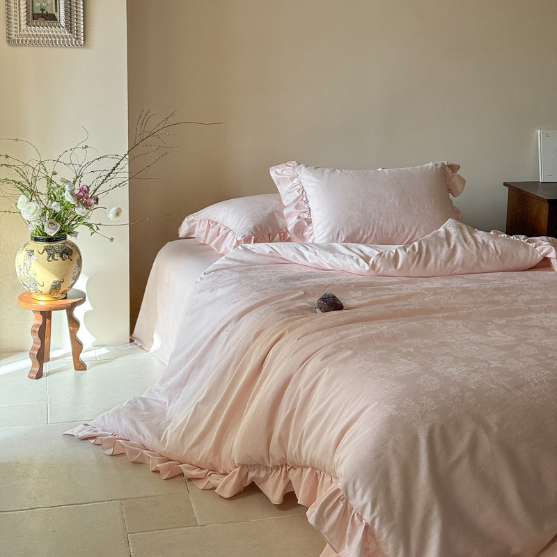 Light Luxury Floral Jacquard Ultra-Soft Naked Sleeping Grade Bedding Pure Cotton Long-Staple Cotton Four-Piece Home Textile Set Left Bank Manor