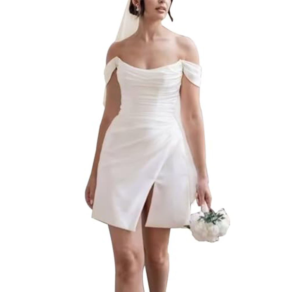Mini wedding dress skirt simple waist backless A- shaped satin dress Suzhou manufacturers a generation of hair