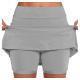 Women Casual Fitness Double Layer Culottes Sports Pocket Pantskirt