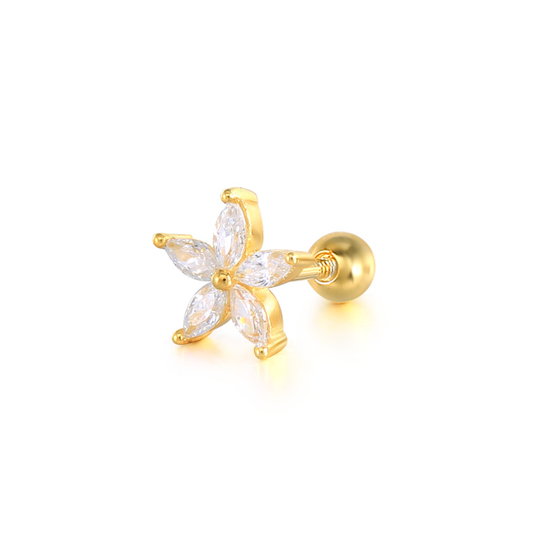 Sweet Flower Silver Plating Inlay Zircon Ear Studs 1 Piece