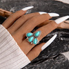 Retro accessory, turquoise children's ring with stone, set, European style, suitable for import