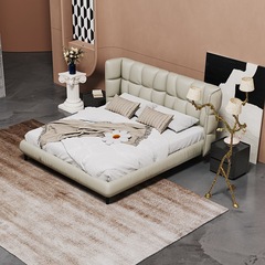 イタリア風モダンシンプル布製ベッド ダブルベッド 1.8m 本革マッスルベッド 工場直販価格 北欧風フルレザー