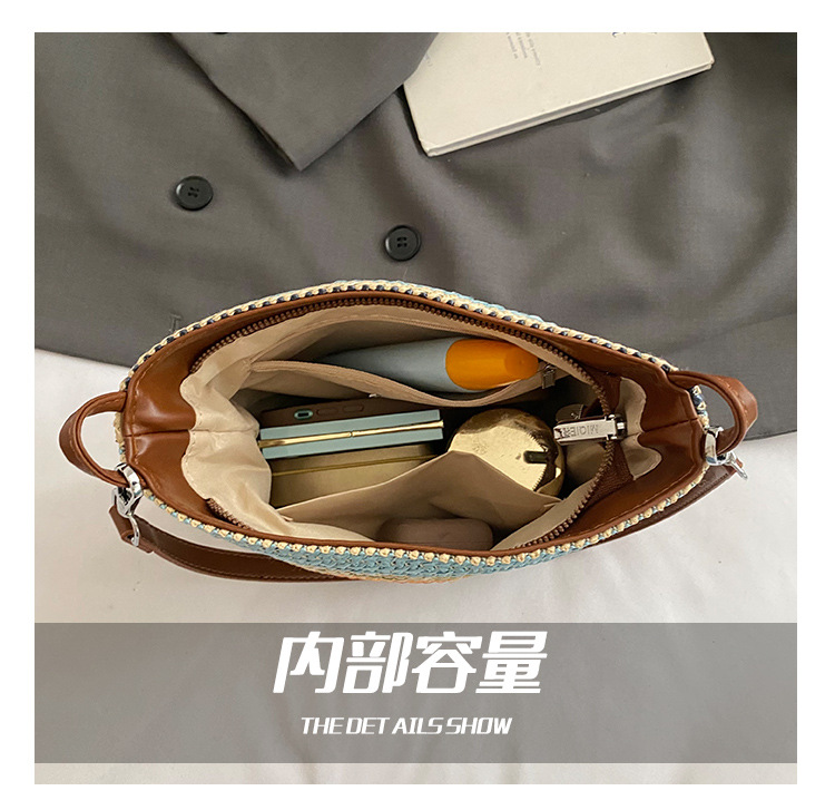 Handmade woven bag for women, 2025 new style straw woven bag, versatile shoulder bag, seaside vacation crossbody bag, bucket bag Specification drawing