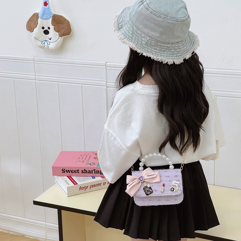 Dulce princesa bolso de perlas adorable arco mini boca rojo bolso de hombro bebé bolso de moda cadena de niños