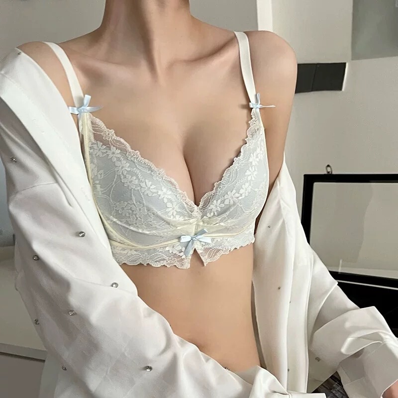 Cross-border sexy lace wireless bra for women with small busts, enhancing and enlarging bra set, anti-sagging and side breast support bra
