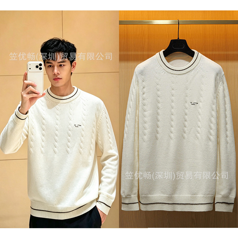 High-end version, unchanged, classic L-brand half-cable knit wool sweater with letter embroidery, unisex, trendy for cross-border sales