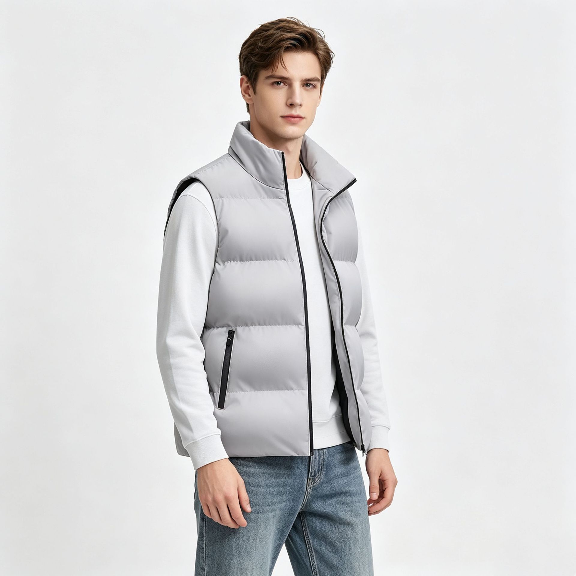 Foreign Trade Winter Warm Vest Stand Collar Zipper Vest New Casual Warm Outdoor Work Vest Couple Jacket