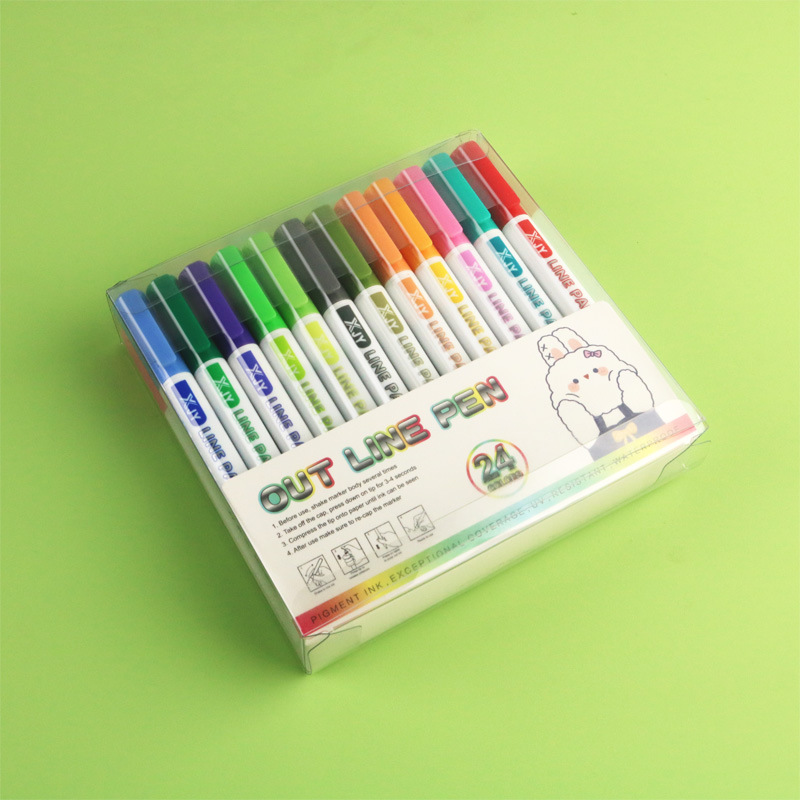 Fantasía doble línea de contorno de la pluma 8 colores 12 colores traje DIY resaltador pluma de contorno estudiante pintura pluma de marcado de dos colores