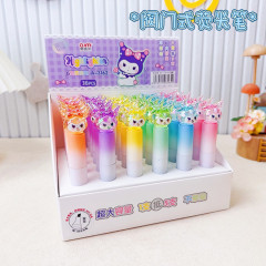 Cartoon limited edition six-color fluorescent highlighters, Kuromi color marking pens, valve-style squeeze highlighter, focus marking pen