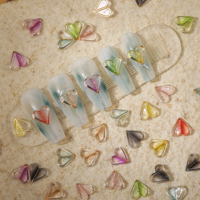 Net Red Nail Art Gradient Transparent Love Jewelry Diamond Non-Deformation Peach Heart V Heart to Heart Print Light Color Phantom Nail Sticker