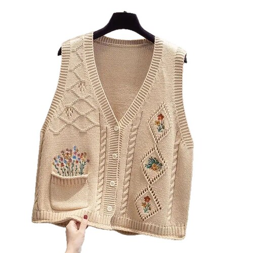 Art Deco Retro Style Autumn Knit Cardigan New Lace Embroidered Vest Jacket Women Loose Matchy Matchy Open Cardigan