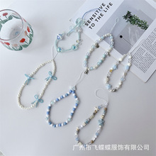 新款夏日小清新海盐星星蓝色手机挂绳手工diy串珠ccd链条饰品挂饰