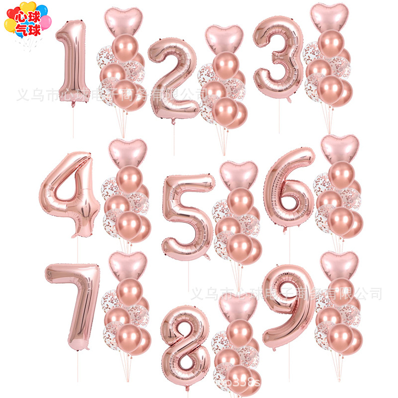 New Rose Gold 10-Piece Set Digital Balloon Birthday Party Wedding Room Decoration Holiday Celebration Props