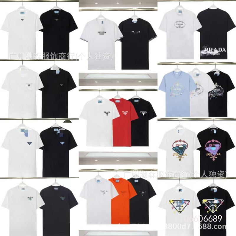 Cross-border High Version Pra Home PRA Short-sleeved Top Front and Back Letter Printed Unisex in stock Loose T-shirt