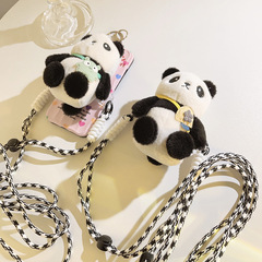 國風ins背包熊貓公仔背夾斜跨鏈加長繩通用手機殼diy背帶式側掛鏈