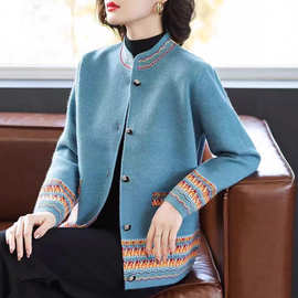 2025秋装外套洋气上衣服大码中老年女春秋冬短款针织开衫2025新款