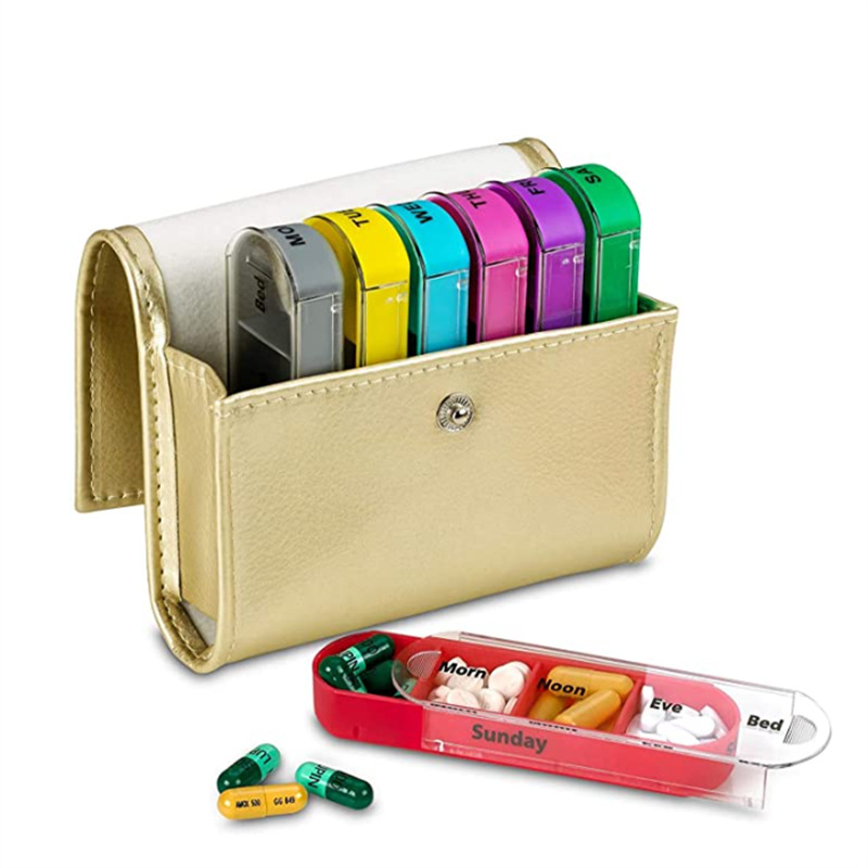 便携旅行药丸PU皮包 磁扣7日药丸收纳包 皮革旅行随身药丸盒
