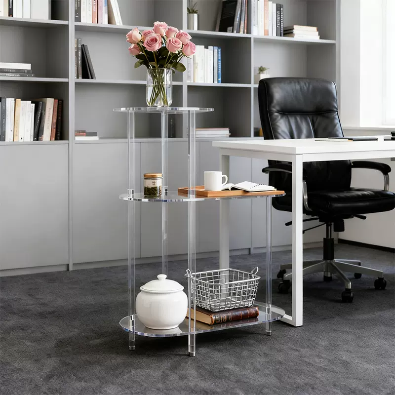 跨境亚克力 圆形边几3层阶梯式边桌透明床头柜小床头柜装饰角几桌