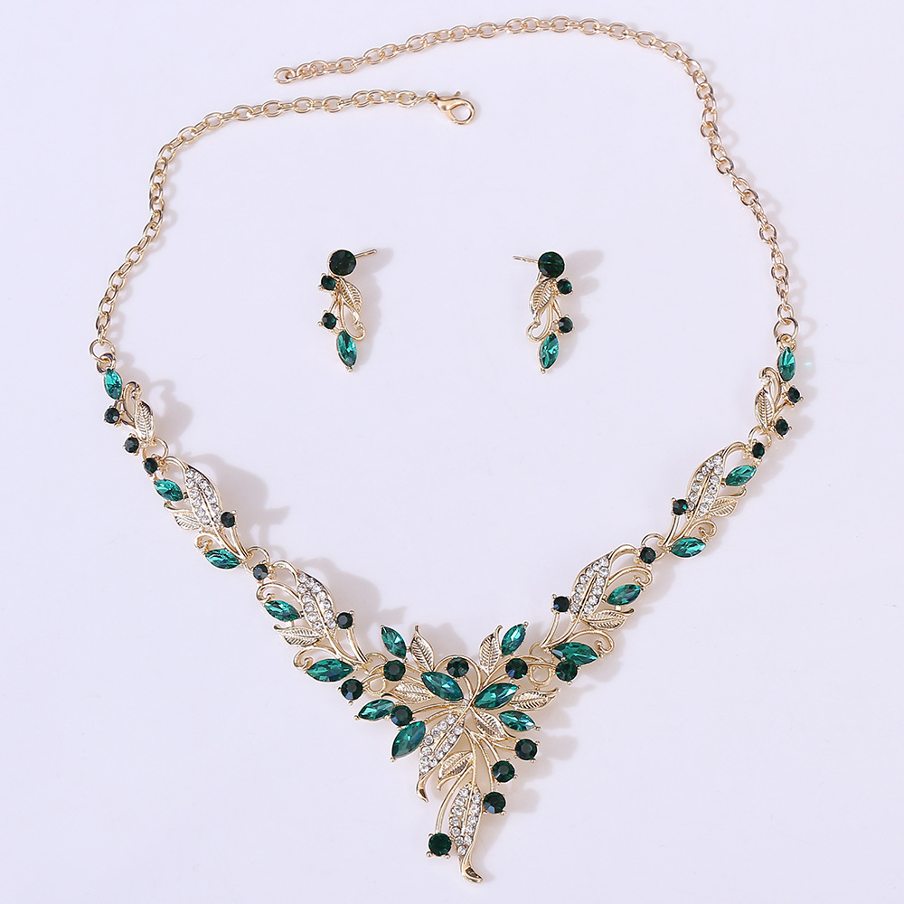 叶子镶钻新娘项链