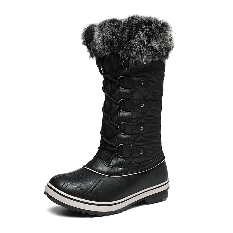 Comercio exterior spot transfronterizo Europa y América de tamaño alto para proteger las piernas, botas de nieve cálidas de pelo grueso plano