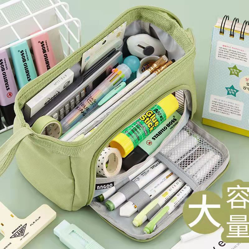 国境を越えた多機能二層文具筆箱ポータブル大容量筆箱大開口小中学生筆箱|undefined