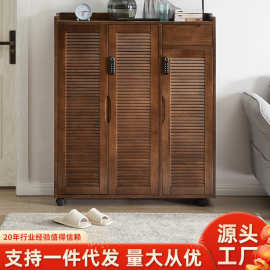 家逸带锁鞋柜实木带轮可移动多层柜家用玄关柜门口透气楼梯鞋柜