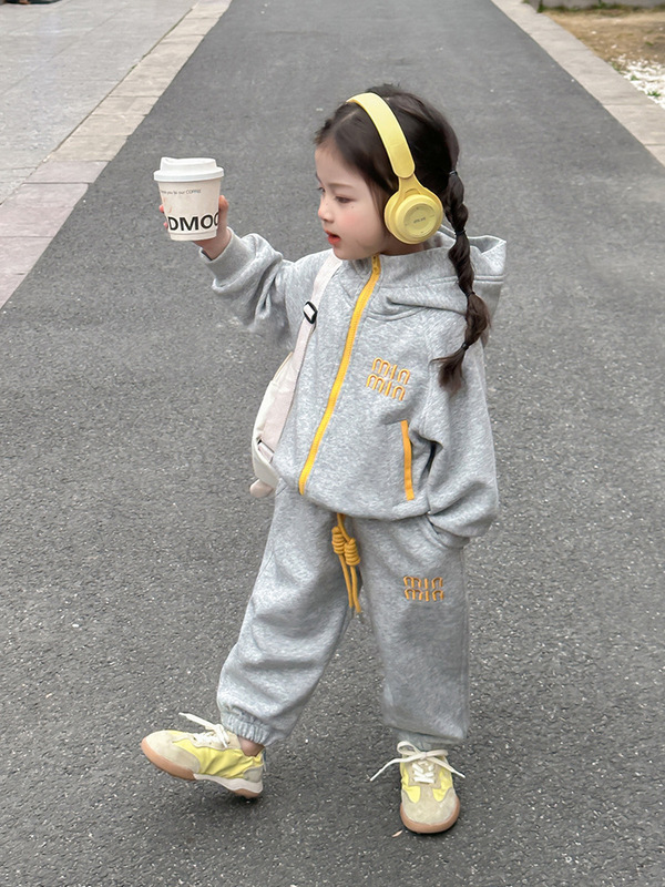 貿易女の子2025春秋スーツ韓国風カジュアルジャケットレギンス女の子洋風フード付きスポーツ2点セット|undefined