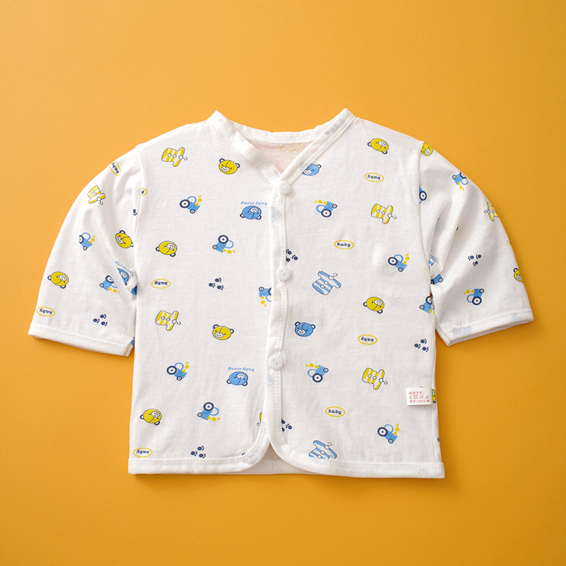 2023 primavera y verano Nueva Ropa interior de dibujos animados para el hogar hombres y mujeres traje de recién nacido Cuatro Estaciones de una sola cara Botón de algodón ropa de bebé