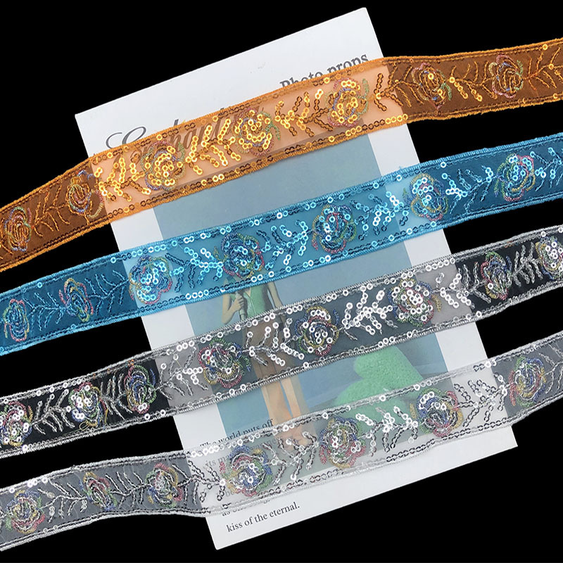 现货直条花边刺绣亮片辅料diy民族风箱包窗帘织带花边服装辅料