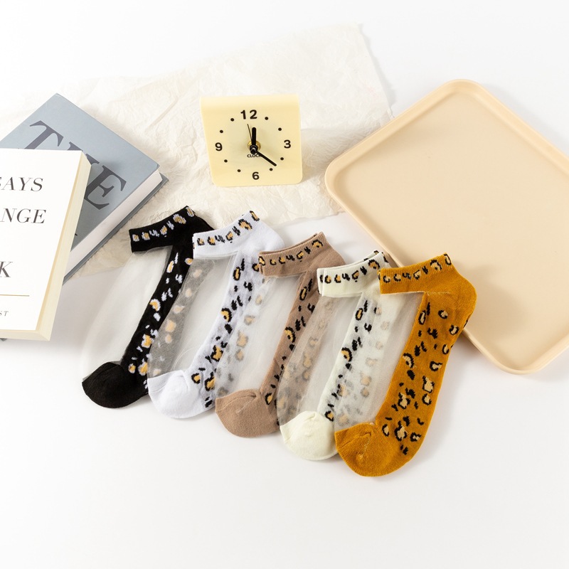 New Leopard Print Summer Socks Crystal Socks Women's Breathable Versatile Women's Socks Glass Silk Thin Socks Manufacturer Wholesale