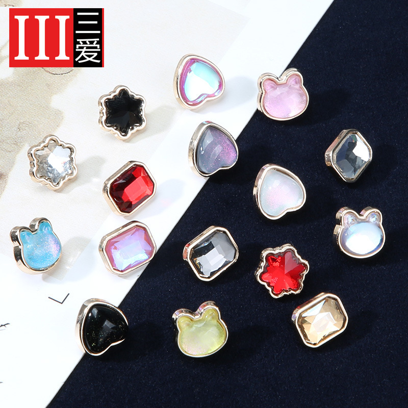 Shirt Button Women's Top Cuff Neckline Button Accessories All-match Shirt Chiffon Shirt High-grade Diamond Clothes Button
