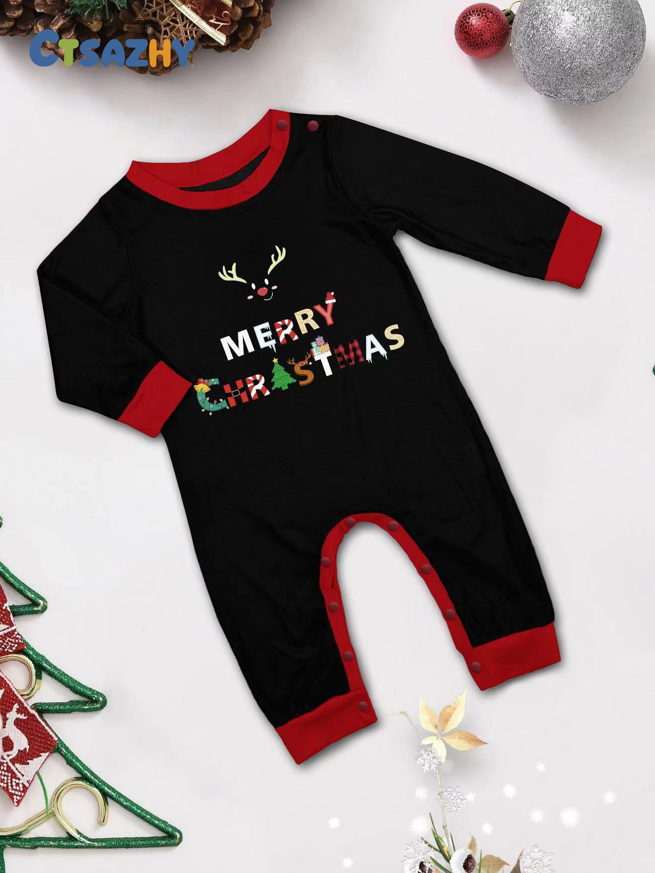 Christmas Christmas deer letter plaid Christmas family print home dress pajamas_voghion.com