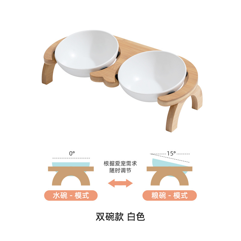 Tazón de gato de cerámica tazón de comida para gatos tazón de cerámica tazón de fuente de perro tazón de bebida doble tazón de protección columna cervical ángulo ajustable